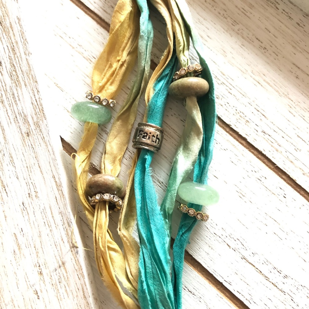 Handmade Sari Silk and Gemstone Faith Bracelet - Picture 4 of 7